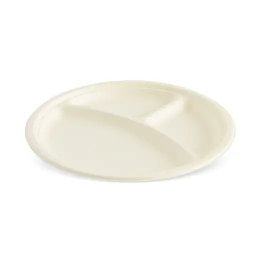 12-3.webp Farfurii biodegradabile, de unică folosință, rotundă, din trestie, cu 3 compartimente