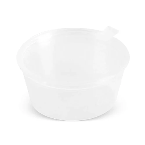 Sosieră unică folosință, rotundă, din plastic, cu capac atașat