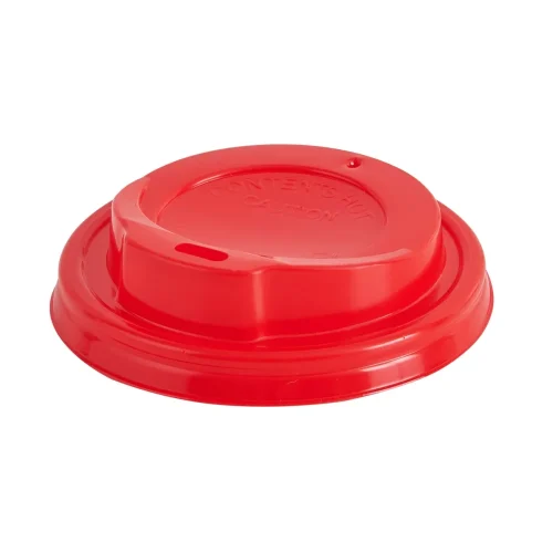 Capace de unică folosintă, roșii, din plastic, pentru pahare din carton