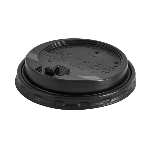 Capace de unică folosintă, negre, cu safelock, din plastic, pentru pahare din carton