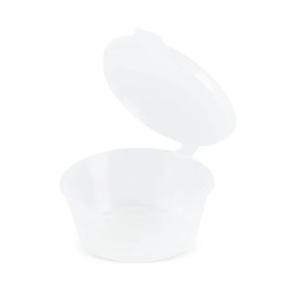 Sosieră unică folosință, rotundă, din plastic, cu capac atașat