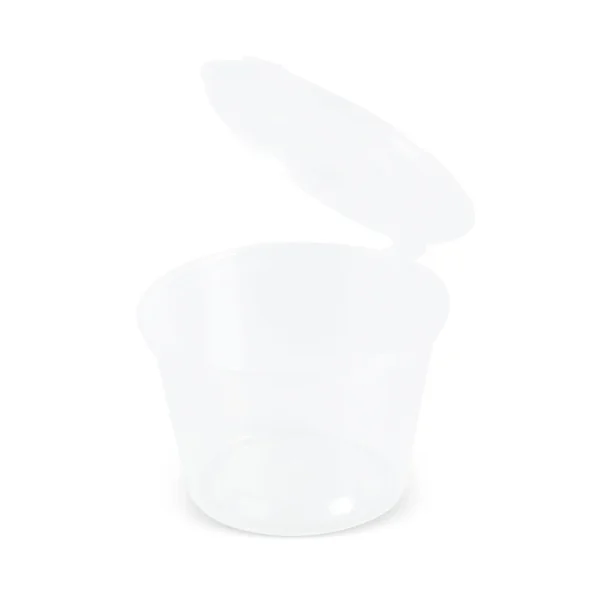 Sosieră unică folosință, rotundă, din plastic, cu capac atașat