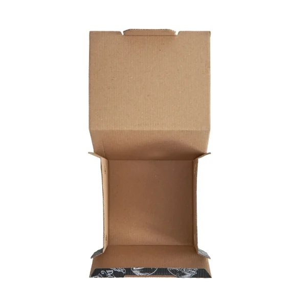 Cutii burger, din carton natur, cu autoformare, imprimate negru, roșu și alb