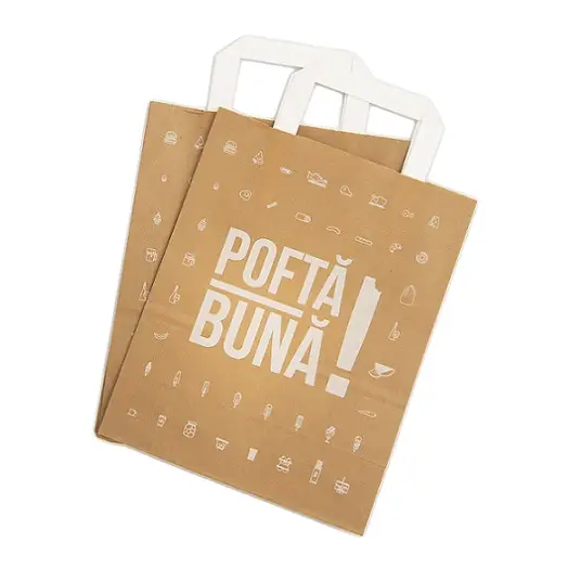 Punga-2b.webp Sacoșe hârtie natur, cu mânere, model "Poftă bună"