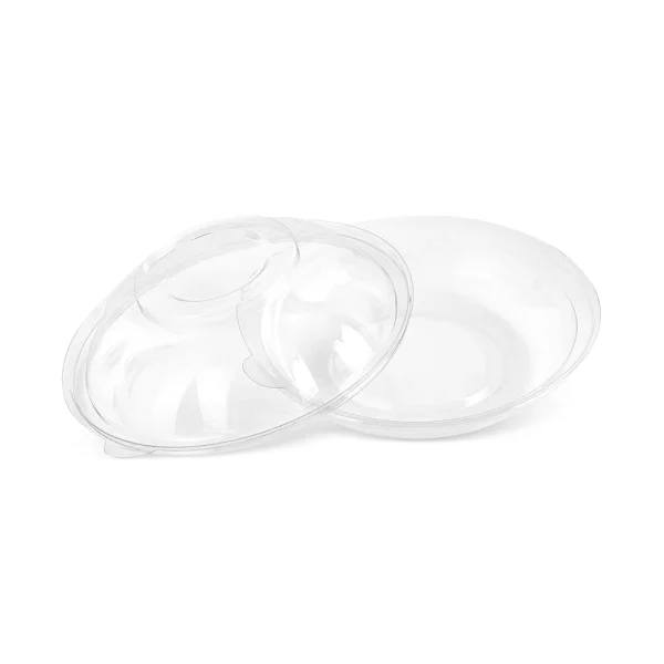 Bol salată de unică folosință, transparent, rotund, din plastic + capac