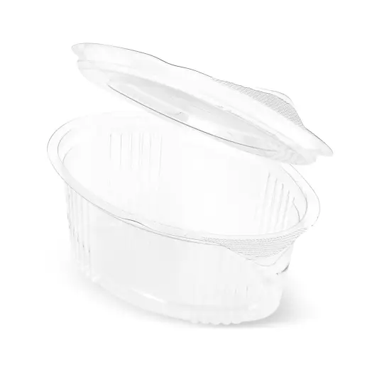 Sosieră unică folosință, ovală, cu capac atașat, din plastic