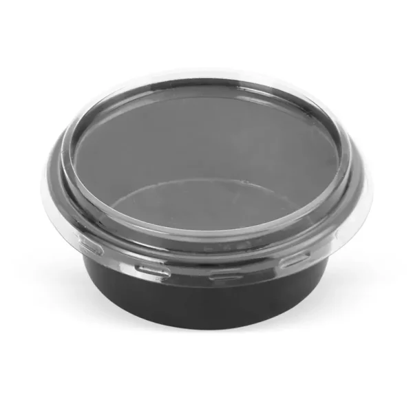Sosieră rotundă, neagră, cu capac transparent, din plastic