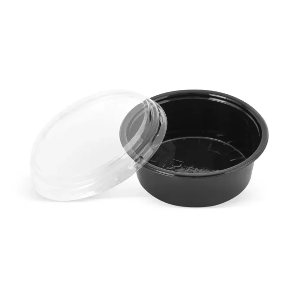 Sosieră rotundă, neagră, cu capac transparent, din plastic