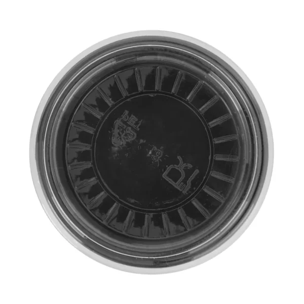 Sosieră rotundă, neagră, cu capac transparent, din plastic