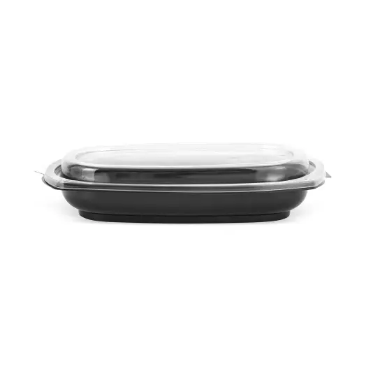 Platou de unică folosință, negru, cu capac, din plastic