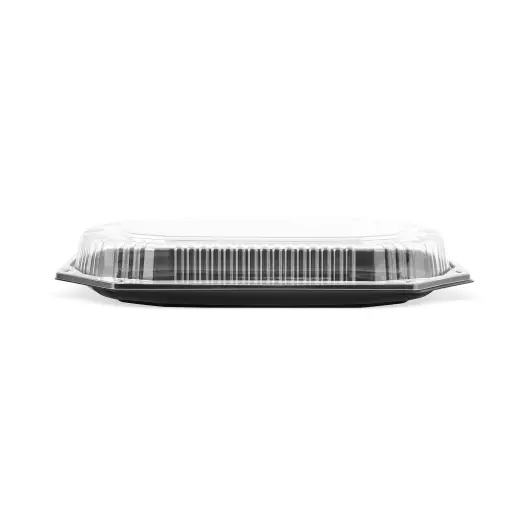 Platou de unică folosință, negru, cu capac, din plastic