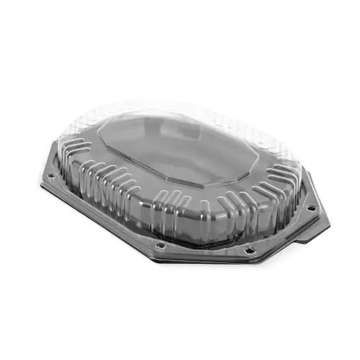 Platou de unică folosință, negru, cu capac, din plastic