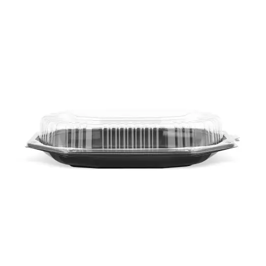 Platou de unică folosință, negru, cu capac, din plastic