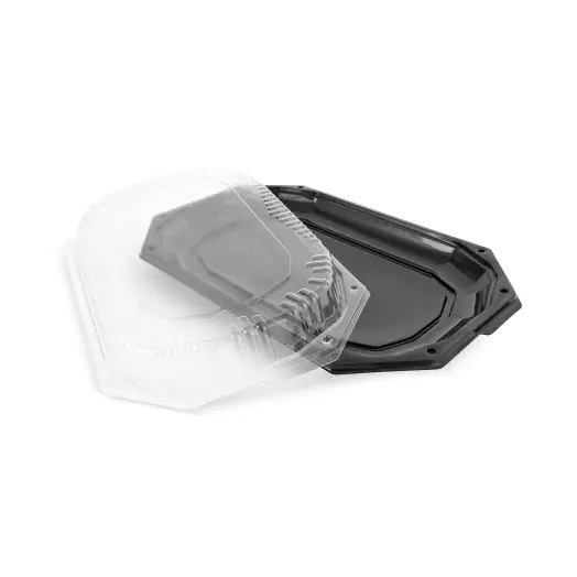 Platou de unică folosință, negru, cu capac, din plastic