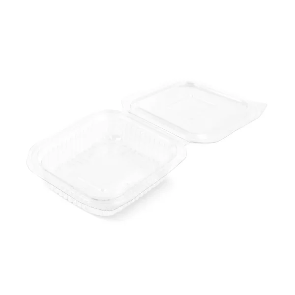 Caserolă de unică folosință,din plastic, transparentă, cu capac atașat