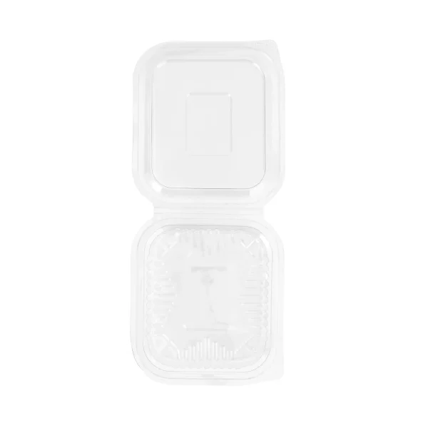 Caserolă de unică folosință,din plastic, transparentă, cu capac atașat