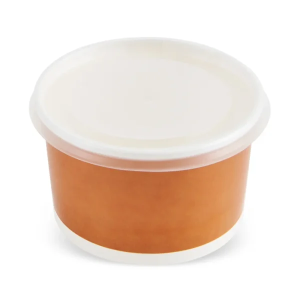 Bol supă de unică folosință din carton natur, interior alb, cu capac plastic